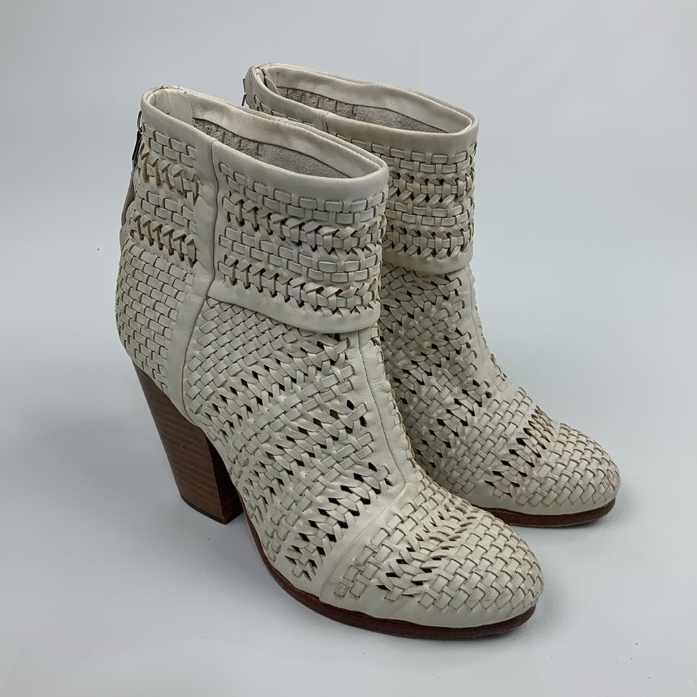 Rag & Bone NY leather heeled Creme woven Ankle Boots booties Size 36 Zip up - Picture 6 of 16